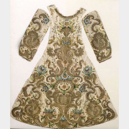 Baroque-style Silk and Metallic Embroidered Statuary Dress
