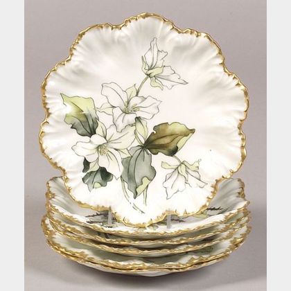 Set of Six Hand-painted Limoges Porcelain Floral Dessert Plates