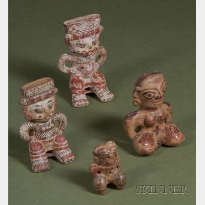 Four Pre-Columbian Polychrome Pottery Figures