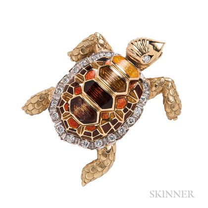 18kt Gold Sea Turtle Pin