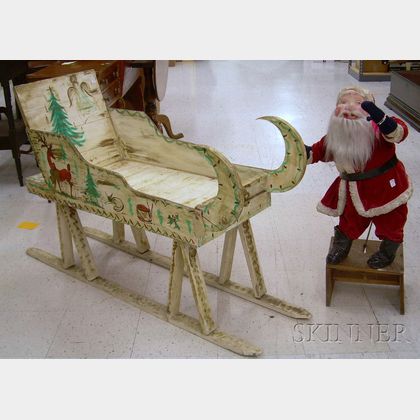 Collection of Assorted Santa Figures and a Paint-decorated Wooden Sleigh