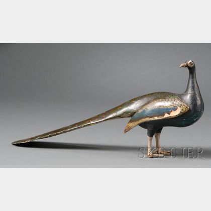 Carved and Painted Peacock Figure