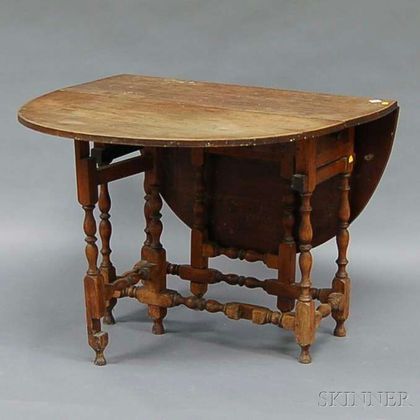 William & Mary-style Cherry and Maple Drop-leaf Gate-leg Table with End Drawer