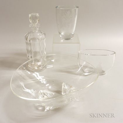 Three Orrefors Colorless Glass Vessels and a Steuben Glass Bowl