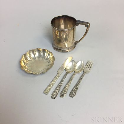 S. Kirk & Sons Sterling Silver Four-piece Child's Set, Gorham Sterling Silver Mug, and Tiffany & Co. Sterling Silver Dish