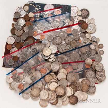 Group of Mostly American Silver Coins and Currency