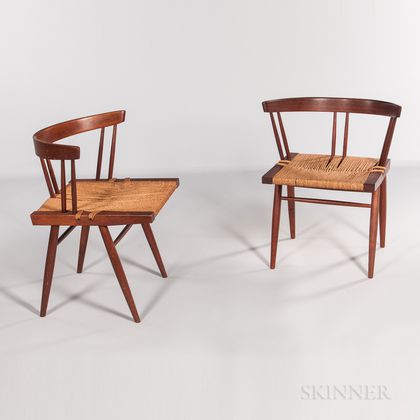 Pair of George Nakashima Grass-seat Chairs