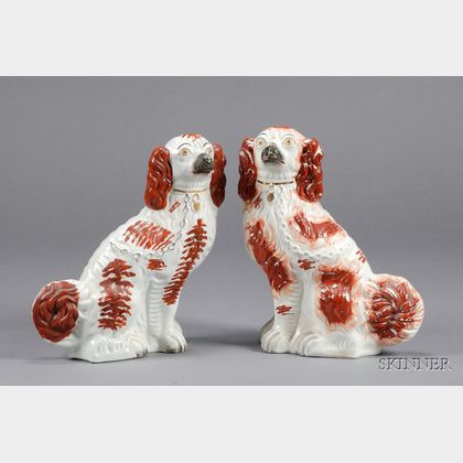 Two Staffordshire Earthenware Spaniels