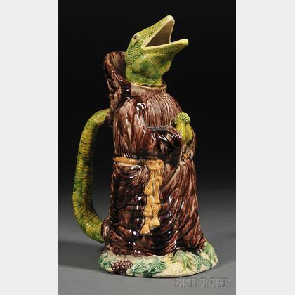 Anthropomorphic Majolica Pitcher Modeled as a Lizard in Monk's Robes