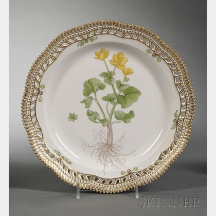 Set of Twelve Royal Copenhagen Porcelain "Flora Danica" Dinner/Service Plates