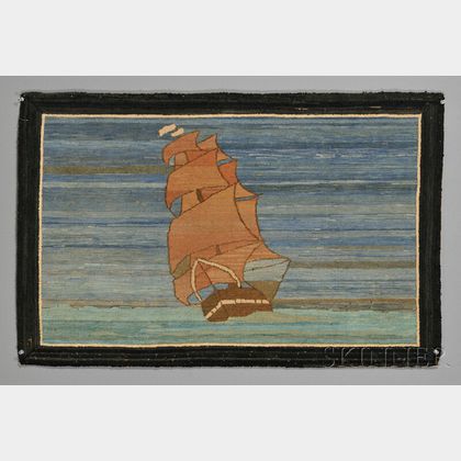 Grenfell Hooked Rug with Sailing Vessel