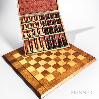 Carved Horn Chess Set with Inlaid Board