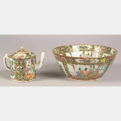 Rose Medallion Porcelain Bowl and Teapot