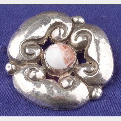 Sterling Silver and Hardstone Brooch, Matl, Taxco