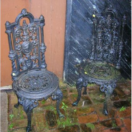 Pair of Black Painted Cast Iron Garden Seats