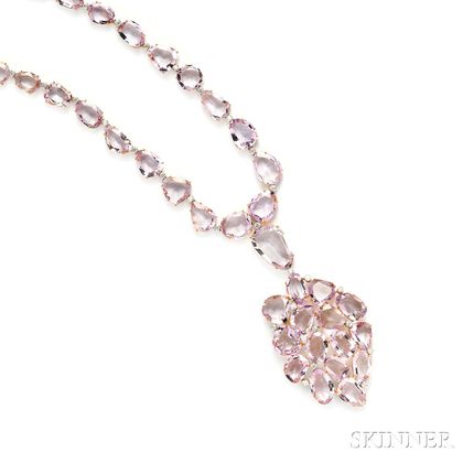 18kt Rose Gold, Amethyst, and Diamond Pendant Necklace