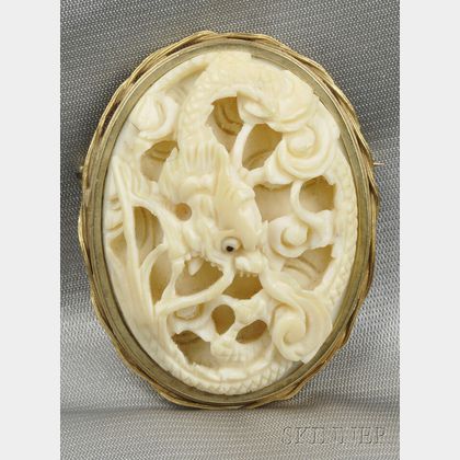 Arts & Crafts Carved Ivory Brooch