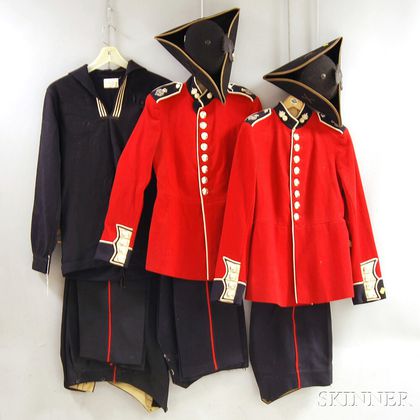Two Mid-20th Century British Army Wool Dress Uniforms and a Naval Tunic