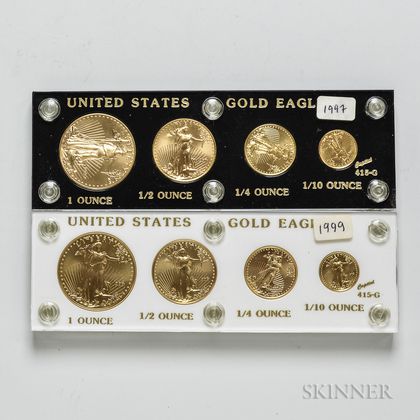 1997 and 1999 American Gold Eagle Four-coin Sets