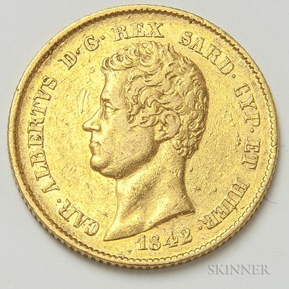 1842 Italian 20 Lire Gold Coin