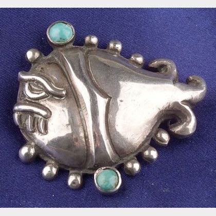 Silver and Turquoise Blowfish, Matl, Taxco