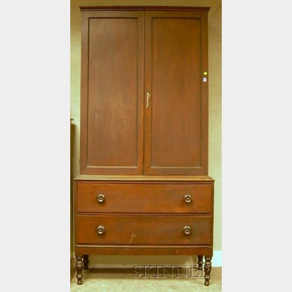 Federal Mahogany Two-Door Book Cabinet over Two Long Drawers