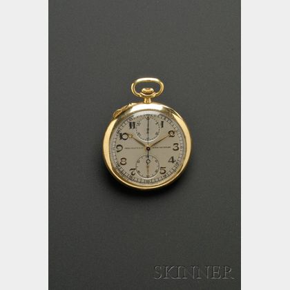 18kt Gold Open Face Split Second Chronograph Pocket Watch, Patek Philippe