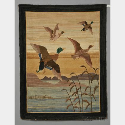 Grenfell Pictorial Hooked Rug with Mallards in a Summer Landscape