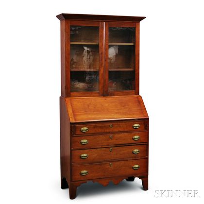 Federal Carved and Inlaid Cherry Desk and Bookcase