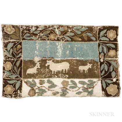Yarn Sewn Mat with Animals and Flowers
