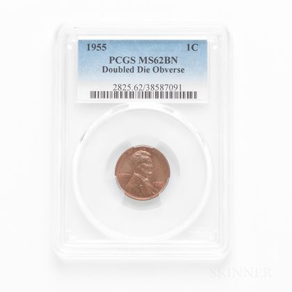 1955 Doubled Die Obverse Lincoln Cent, PCGS MS62BN. Estimate $1,200-1,500
