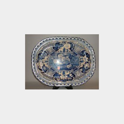 Large Davenport Blue and White Floral Transfer Decorated Pearlware Platter. 