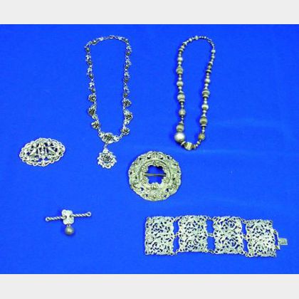 Six European Silver Jewelry Items