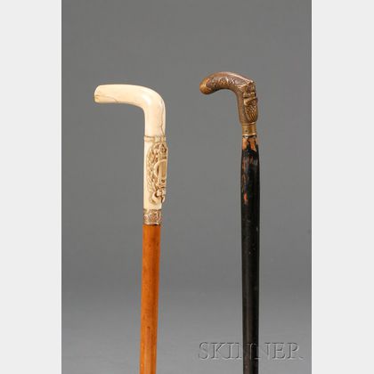 Two "Grand Army of the Republic" Walking Sticks