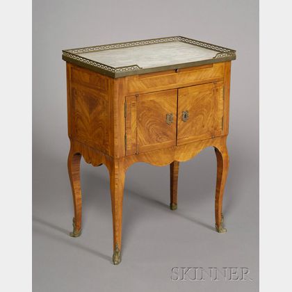 Louis XV/XVI Style Brass-mounted Tulipwood and Marble-top Side Cabinet