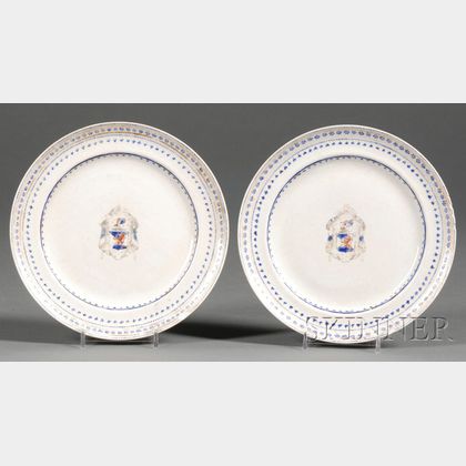Two Small Chinese Export Porcelain Oval Armorial Plates