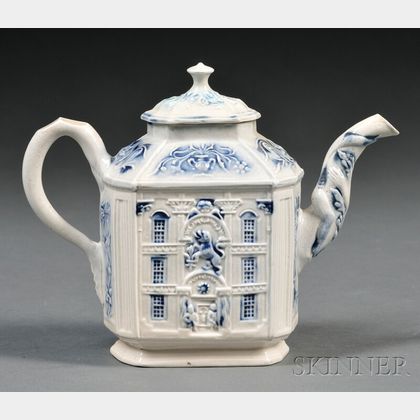 Staffordshire Salt-glazed Stoneware Mansion Teapot and Cover