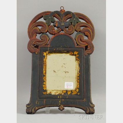 Scandinavian Polychrome-painted Carved Wood Mirror