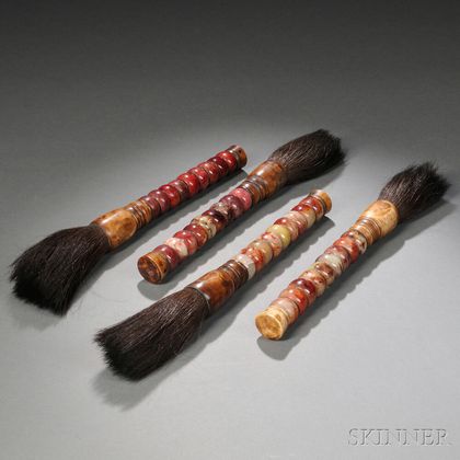 Four Ink Brushes with Hardstone Handles