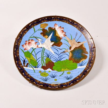 Asian Cloisonne Charger with Cranes