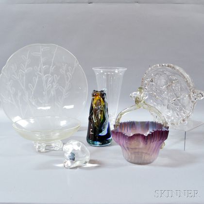 Three Steuben Colorless Glass Items and Four Others
