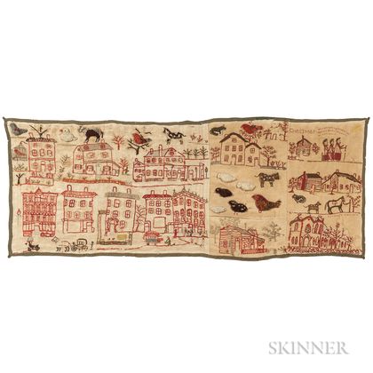 Embroidered Townscape and House Panel