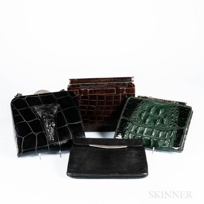 Three Alligator Leather Handbags and a Black Snakeskin Handbag