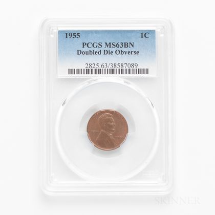 1955 Doubled Die Obverse Lincoln Cent, PCGS MS63BN. Estimate $1,200-1,500