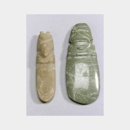 Two Pre-Columbian Stone Axe-God Pendants