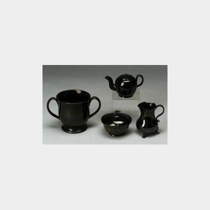 Four Staffordshire Black Glazed Items