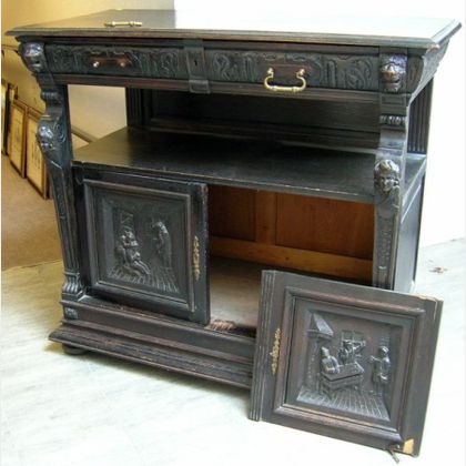 Late Victorian Jacobean-style Carved Oak Server. 