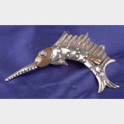 Sterling Silver and Turquoise Swordfish Brooch, Matl