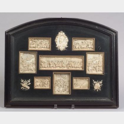 Framed Collection of Continental Carved Ivory Panels
