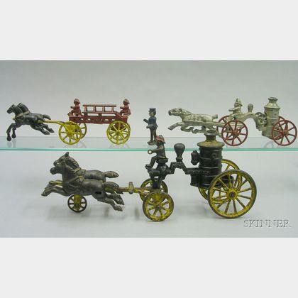 Three Cast Iron Horse-Drawn Fire Vehicles